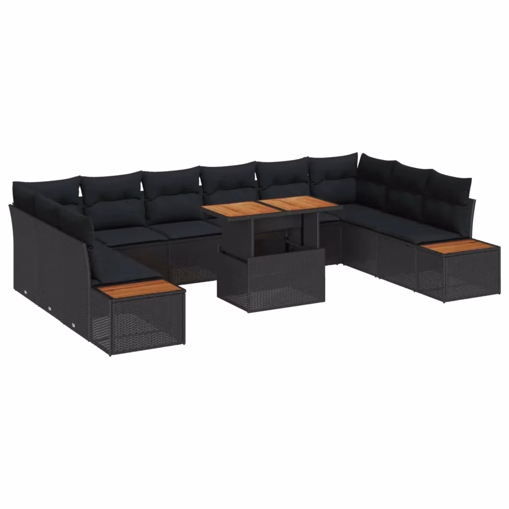 Set Divano da Giardino Moderno vidaXL in Polyrattan Nero 11 Pezzi – 2