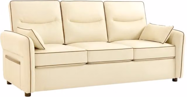 Divano 3 Posti in Similpelle Beige con Cuscini ¨C Minimal ¨C 190x83x90 cm