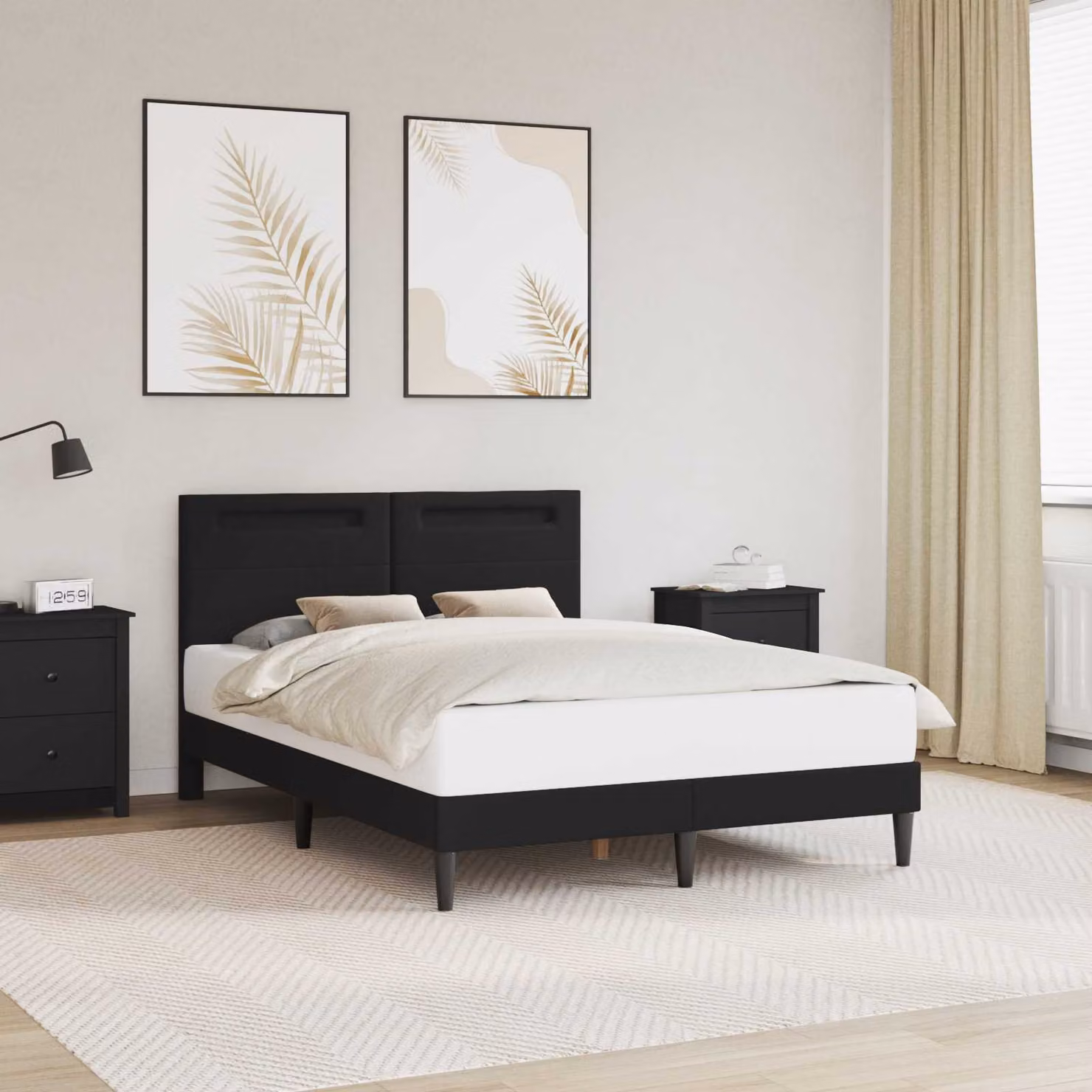 Struttura del letto con testiera vidaXL in similpelle nero con illuminazione sottostante e porta USB, L/P/H: 140 x 190 x 96 cm