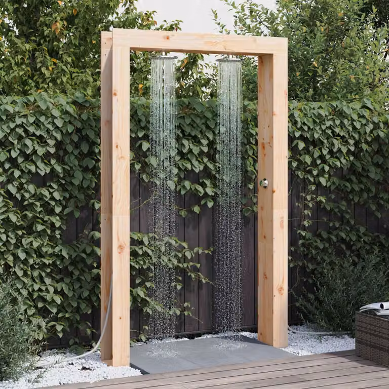 Maison Exclusive - Doccia da giardino, 226 cm, legno massello di pino e acciaio inossidabile, finitura naturale
