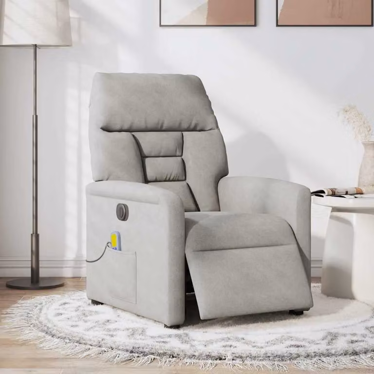 vidaXL Poltrona Reclinante Elettrica con Massaggio in Microfibra Grigia