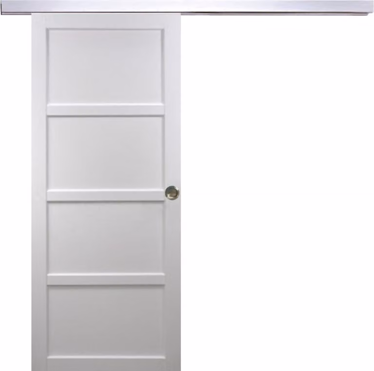 Porta scorrevole Tamera bianca a 4 pannelli H204 x L83 cm, binario in alluminio, conchiglie GD MENUISERIES