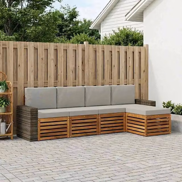 Set di divani da esterno 5 pz Naturale e Grigio Chiaro 3384247