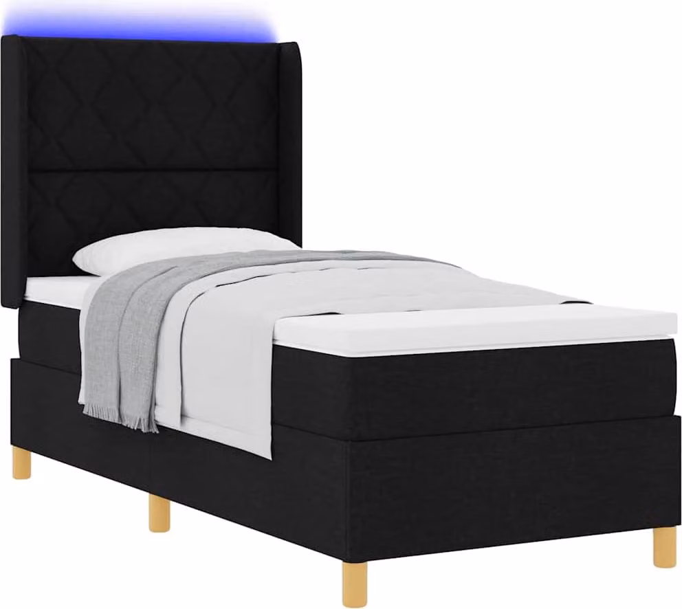 Letto a molle con strisce LED Nero 100 x 200 cm Tessuto