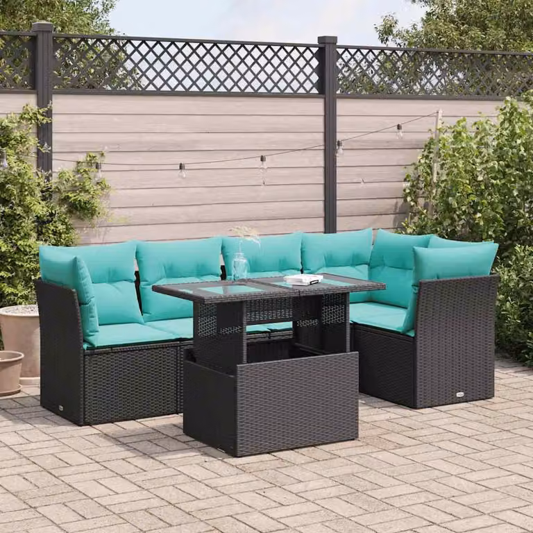 Maison Exclusive - Set Divano da Giardino 6 pz con Cuscini Nero Polyrattan Acacia