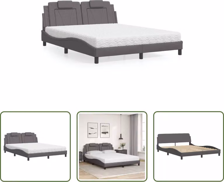 The Living Store Letto con materasso grigio 160x200 cm in ecopelle