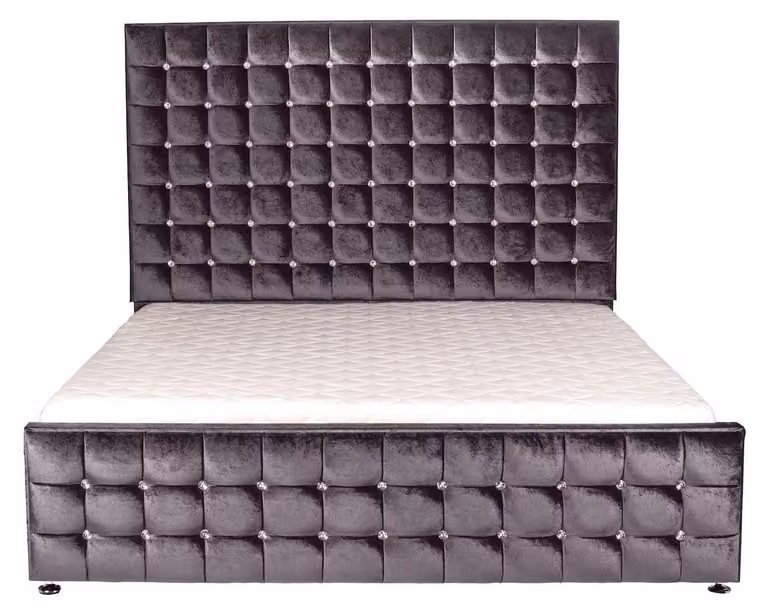 Luxus Samt Textil Bett Doppel Betten Chesterfield mit Kristallsteinen 180x200cm