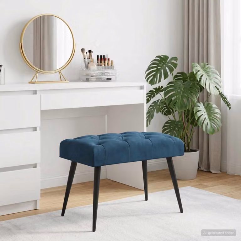 Panchina moderna vidaXL in velluto blu con bottoni imbottiti L: 60 cm, P: 40 cm, H: 45 cm