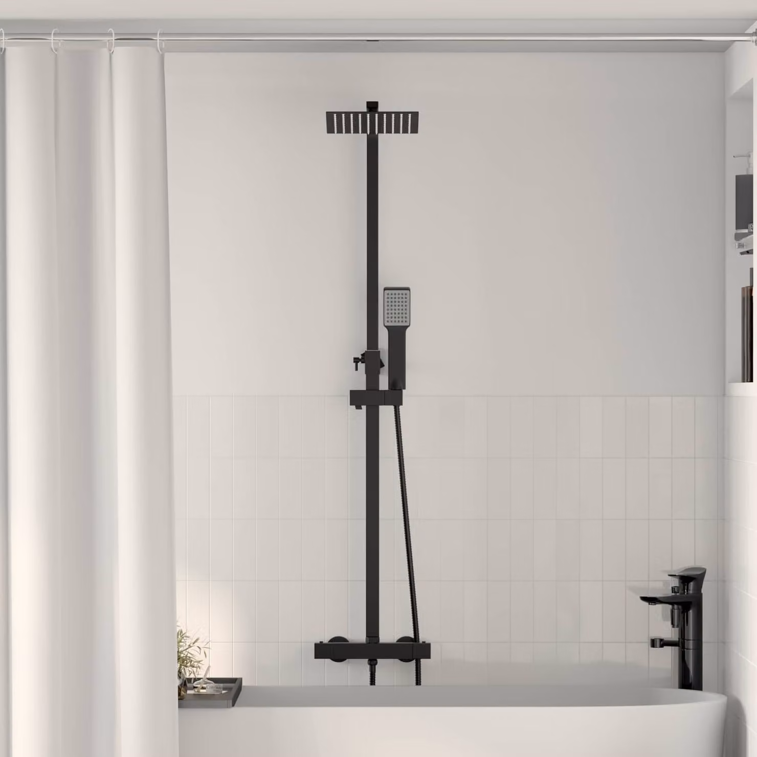 Set di Sistema Doccia Termostatico vidaXL in Acciaio Inox Nero Opaco con Colonna Rigida e Doccetta, L/P/H: 25,5 x 46 x 123 cm