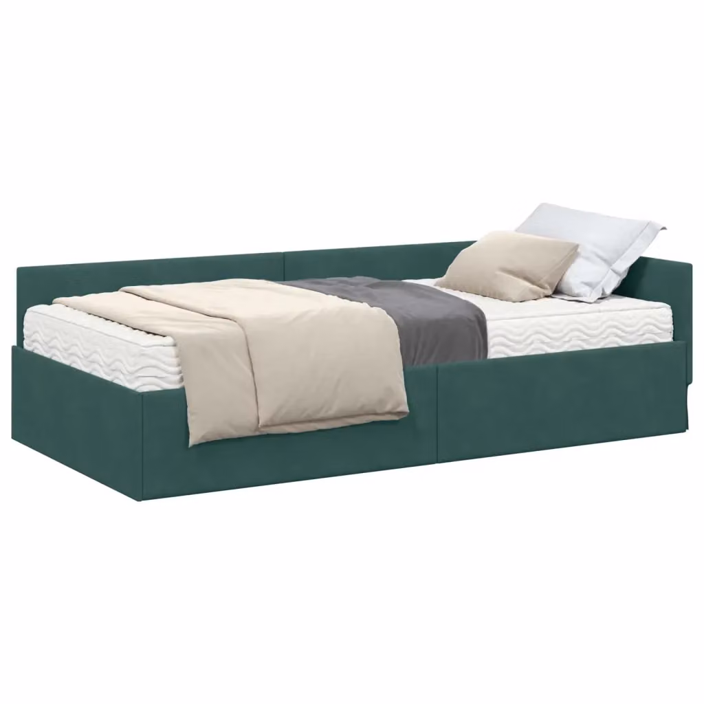 Letto Angolare Moderno vidaXL in Velluto Verde con 2 Materassi in Schiuma L/P/H: 200 x 80 x 57 cm – 2