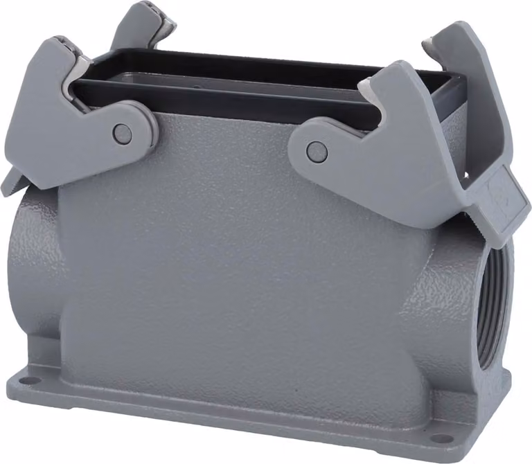 HARTING Han 16B Alloggiamento base alto, 2xM32 uscita cavo laterale, con 2 staffe trasversali Vite M32 Area di serraggio