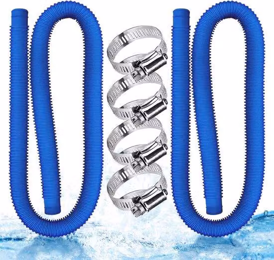 Due tubi flessibili per la pulizia della piscina, diametro 32 mm, adatti alle pompe di pulizia e ai sistemi di aspirazione dell'acqua della piscina, inclusi 4 fermagli di fissaggio, 149,9 × 3,2 cm, adatti a piscine pronte per l'installazione e alla pulizi