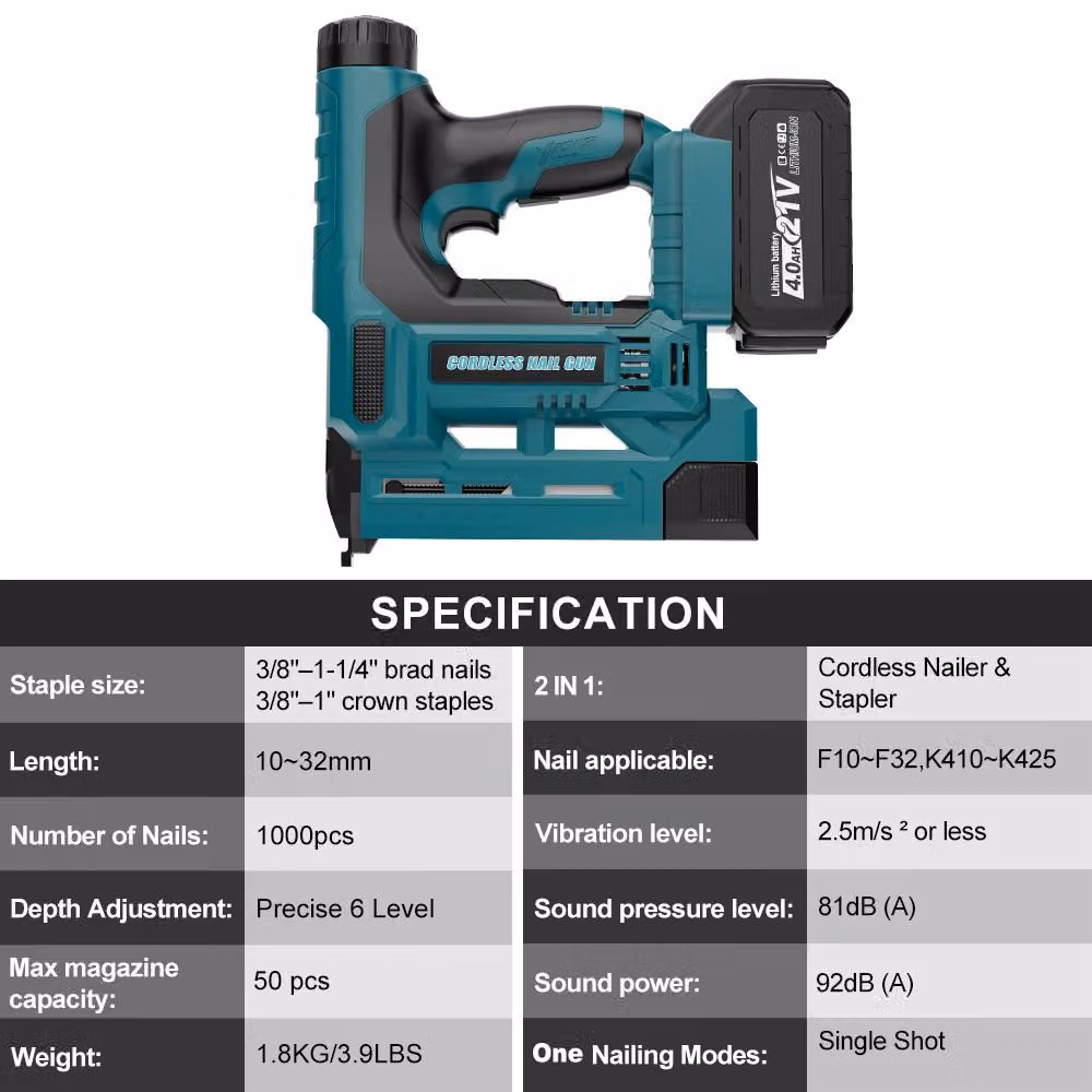 Pistola elettrica per chiodi - 32 mm - 6 velocità - Senza fili - Ideale per la lavorazione del legno e per l'imbottitura