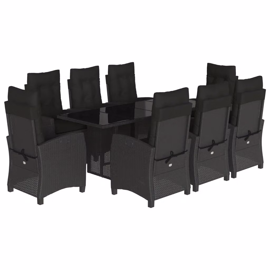 Set da pranzo da giardino vidaXL in polyrattan nero con 9 pezzi e cuscini – 2