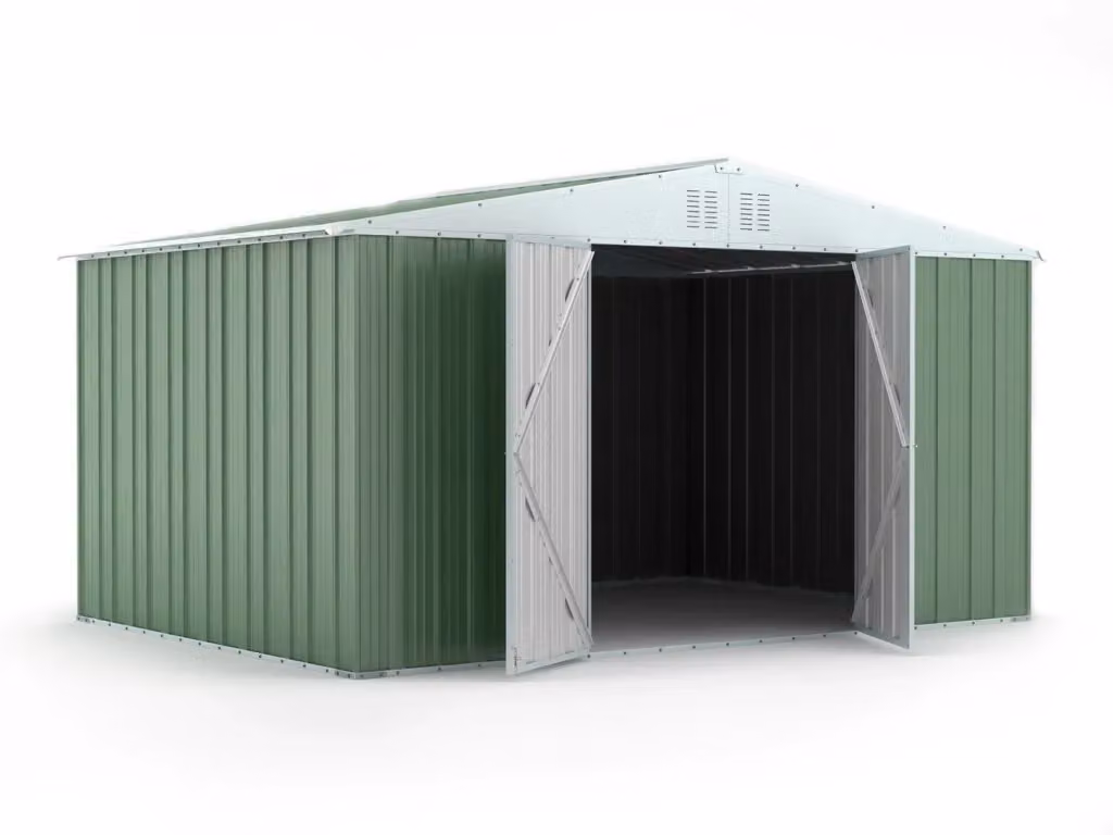 Casetta Box da Giardino Enaudi in Acciaio Zincato Verde con Doppia Porta, L: 403 cm, P: 269 cm, H: 217 cm – 2
