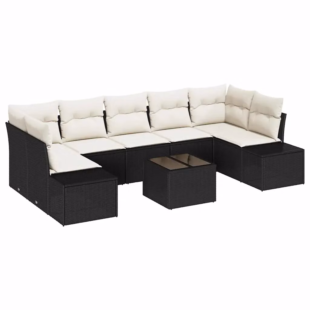 Set Divano da Giardino vidaXL 8 Pezzi in Polyrattan con Cuscini Nero e Beige – 2