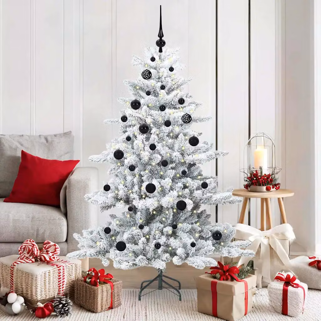 Albero di Natale artificiale moderno vidaXL bianco con luci LED bianco caldo e rami in PVC e metallo, Altezza: 150 cm