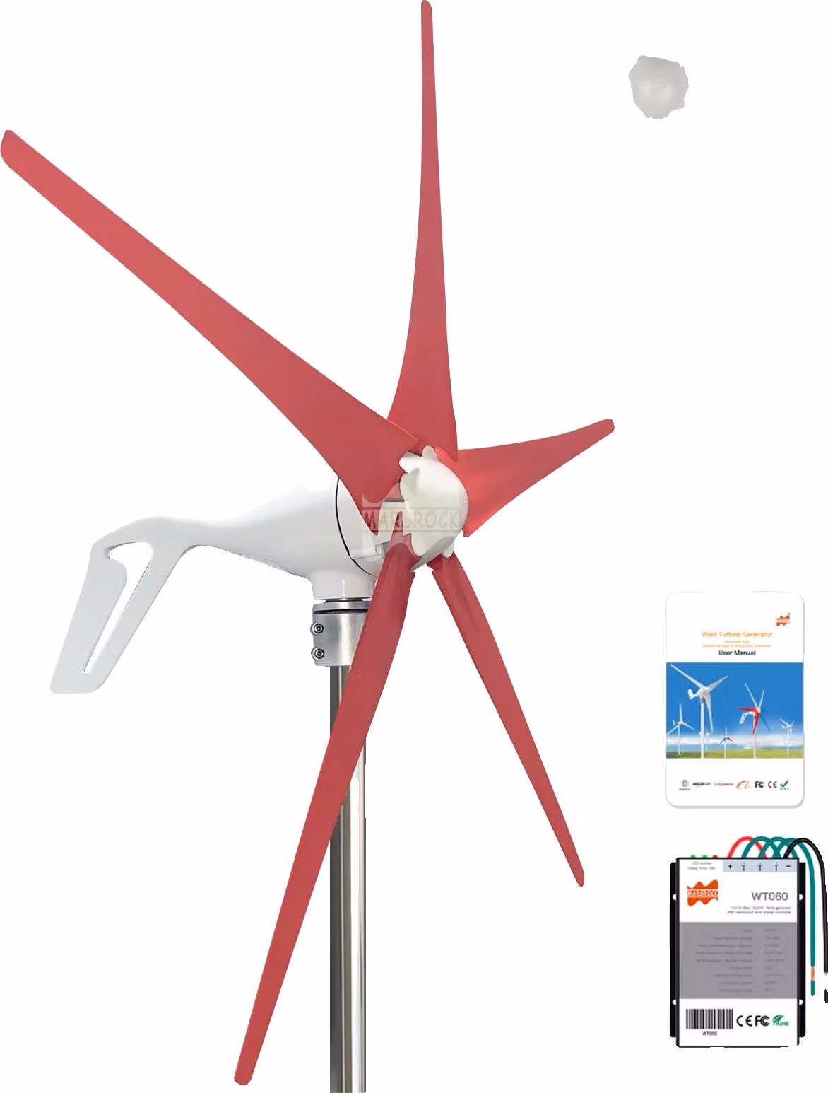 Generatore di turbine eoliche, potenza 400W, generazione efficiente di energia, rosso 5 pale, 400W, 24V