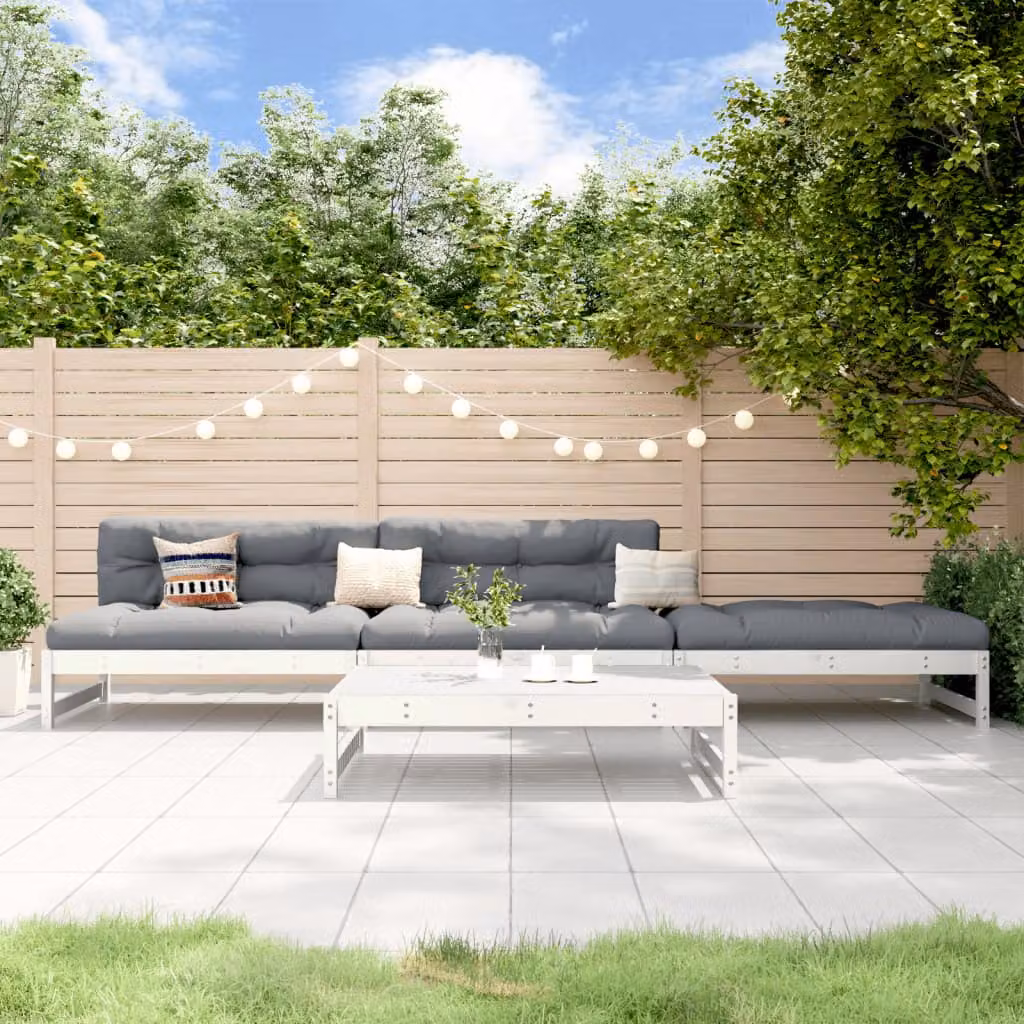 Set Salotto da Giardino vidaXL a L in Legno di Pino Bianco con Cuscini
