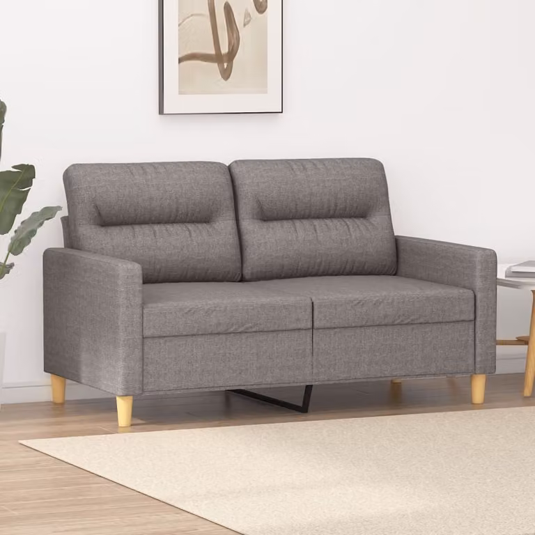 Divano a due posti, colore taupe, 120 cm, rivestito in tessuto