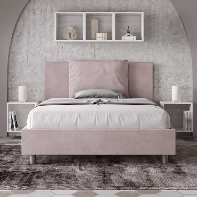 Letto matrimoniale alla francese Antea Ityhome con contenitore in microfibra color glicine L/P/H: 150 x 200 x 110 cm