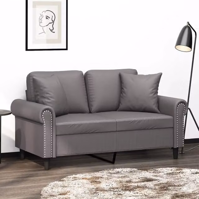 Divano a 2 Posti con Cuscini-Sofa 2 Posti con Cuscini Grigio 120 cm in Similpelle 778833