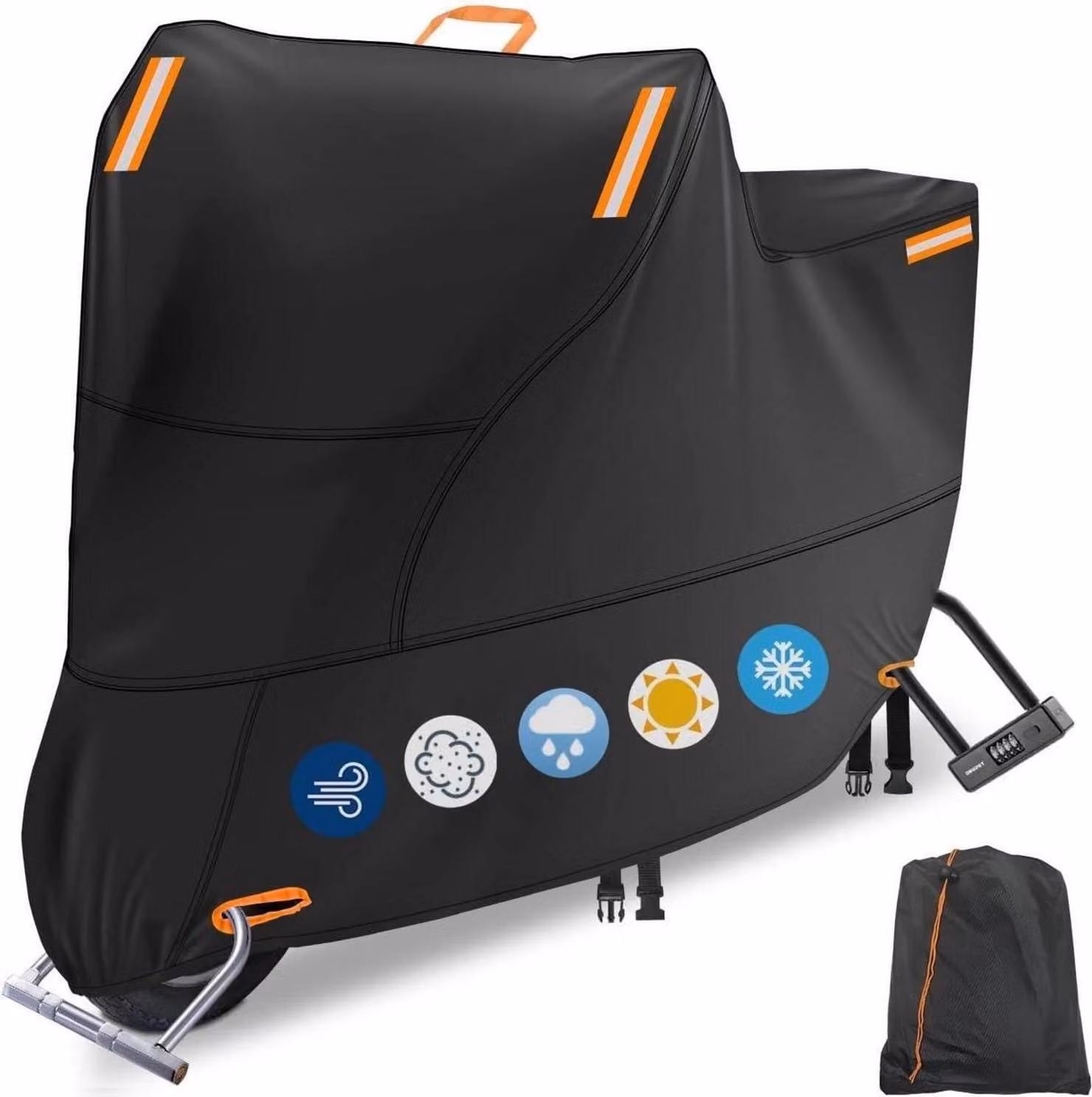Copertura per motocicletta, taglia 2XL, arancione, in tessuto Oxford 300D, impermeabile, con riflettori e protezione dal vento