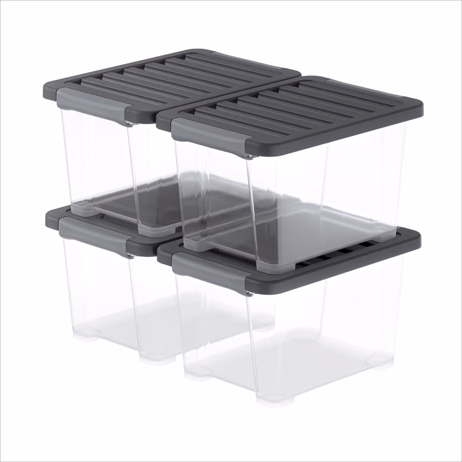 Set di 4 contenitori Rotho Core Pro con coperchio, capacità 15 litri, ermetici, trasparenti