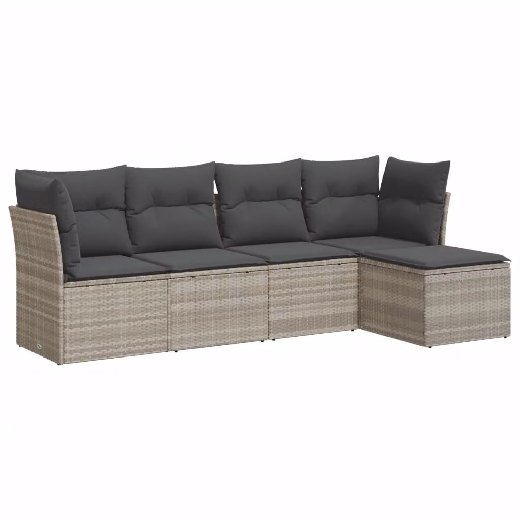 Set Divano da Giardino 5pz con Cuscini Grigio Chiaro Polyrattan