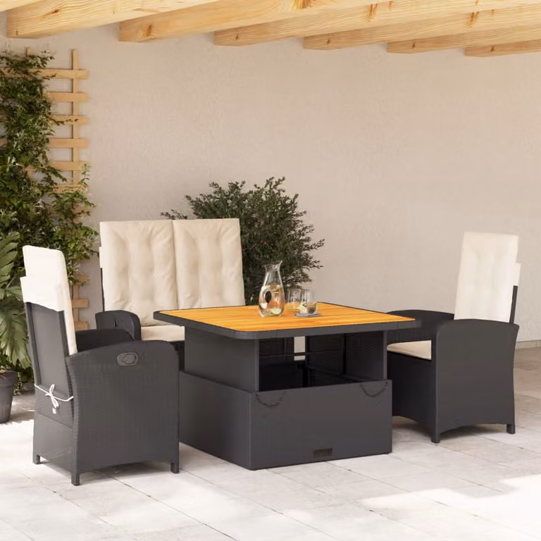 Set da pranzo da giardino vidaXL in legno di acacia oliato con tavolo a ribalta e 4 sedie moderno