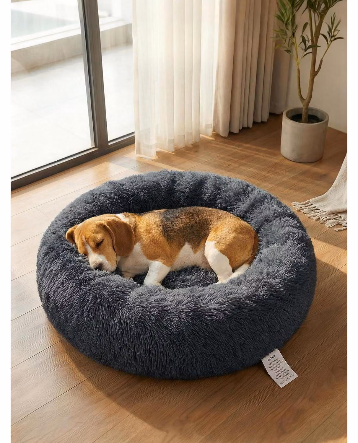 Cuccia per cani a forma di ciambella, morbida, rotonda, lavabile, color grigio scuro, dimensioni 60x60x20 cm