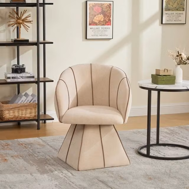 Sedia girevole REDOM in tessuto chenille color cammello con braccioli e ruote, L: 56 cm, P: 54 cm, H: 74,5 cm