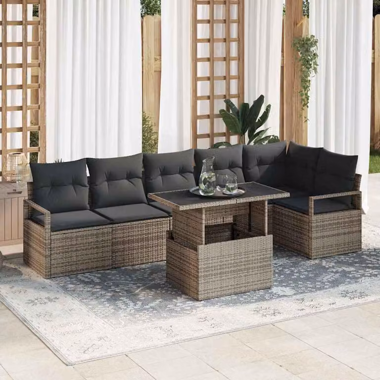 Maison Exclusive - Set da giardino composto da 7 pezzi, divano e poltrone, colore grigio, realizzato in rattan sintetico