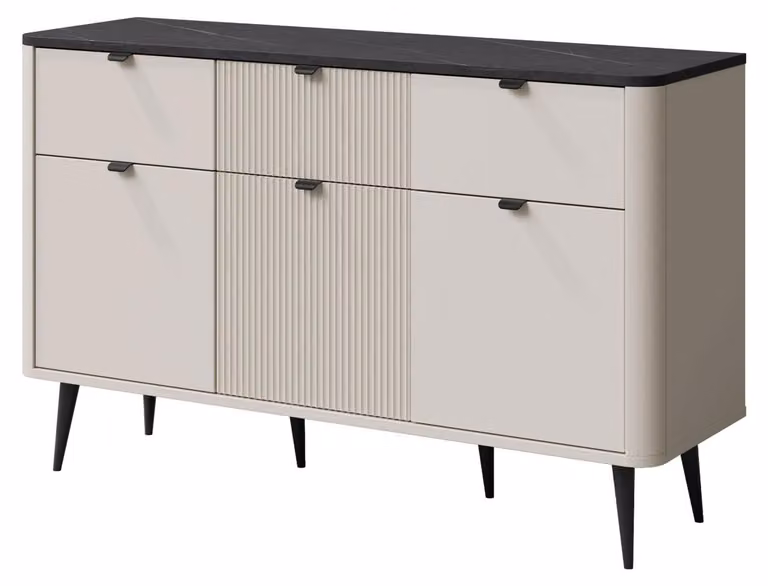 Credenza Marly cassettiera 130x40x82cm colore selezionabile 3 ante, cashmere / pietra grigia