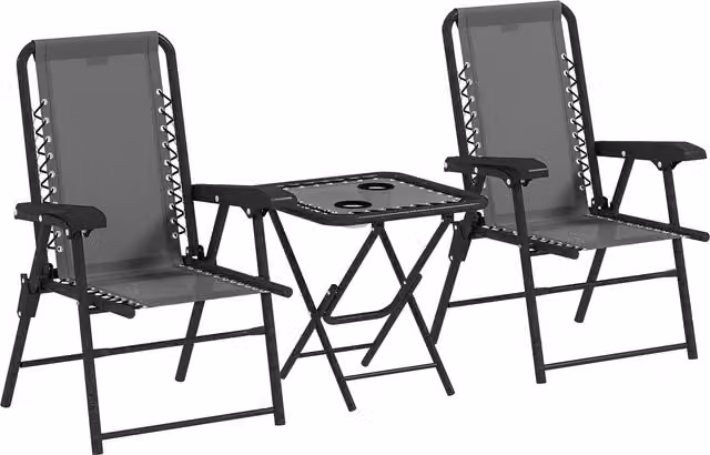 Outsunny Set Bistro 3 pezzi in acciaio resistente alle intemperie, set di mobili da giardino con tavolo bistrot pieghevole, portabicchieri, sedie da giardino, grigio scuro   Aosom Italy