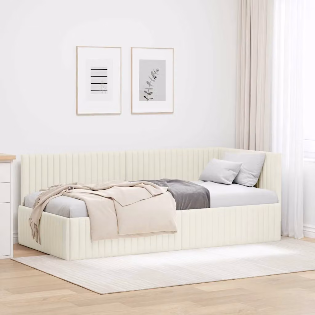 vidaXL Chaise Longue Asimmetrica in Velluto Beige con Struttura in Legno e Doghe Rigide L: 194 cm, P: 140 cm, H: 94 cm