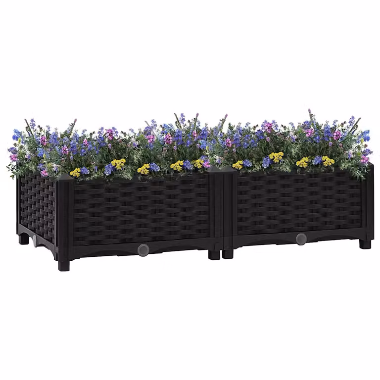 Fioriera Rialzata vidaXL in Plastica Nera L: 80 cm, P: 40 cm, H: 23 cm