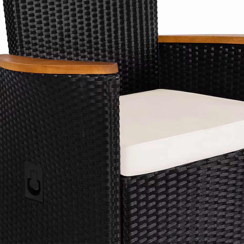 Set di 2 sedie da giardino Casaria in polyrattan e legno di acacia nere con braccioli e cuscini inclusi – 3
