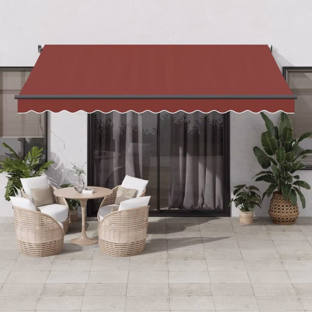 Tenda da Sole Retrattile Manuale con LED vidaXL, Colore Rosso, L: 400 cm, P: 350 cm