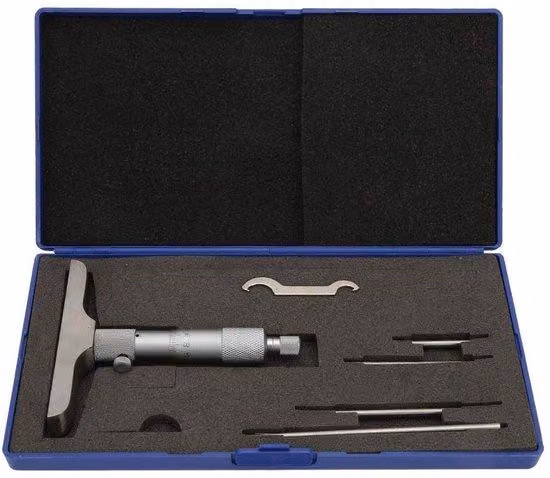Misuratore di profondità di alta precisione - Micrometro di profondità - Strumento di misurazione - 0-100 mm / 0-150 mm - 5 leve intercambiabili - Funzione di blocco