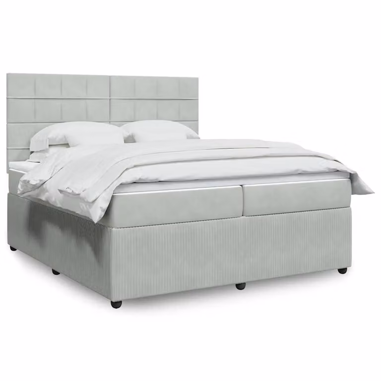 vidaXL Giroletto a Molle Ibrido con Materasso in Velluto Grigio e Bianco L/P: 200 x 200 cm