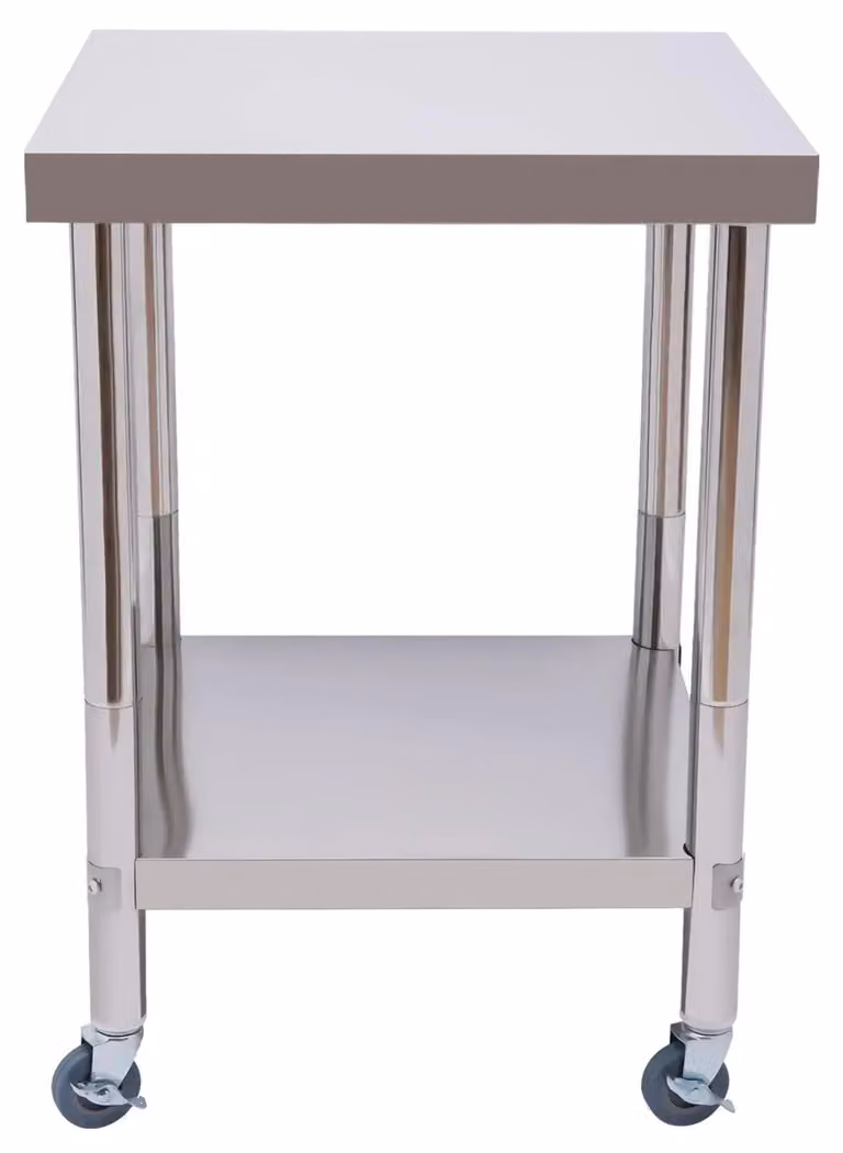 Tavolo da lavoro in acciaio inossidabile - Tavolo da cucina mobile - 60 x 60 cm - Con ruote - Metallo - Grigio chiaro - Da assemblare