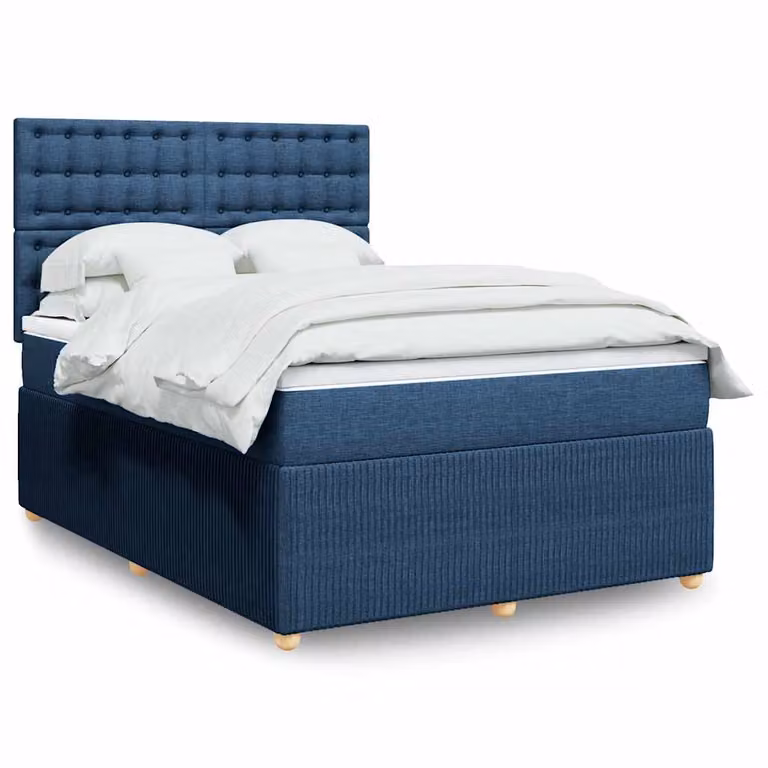 vidaXL Giroletto a Molle con Materasso Blu e Bianco in Tessuto, L/P/H: 140 x 190 cm
