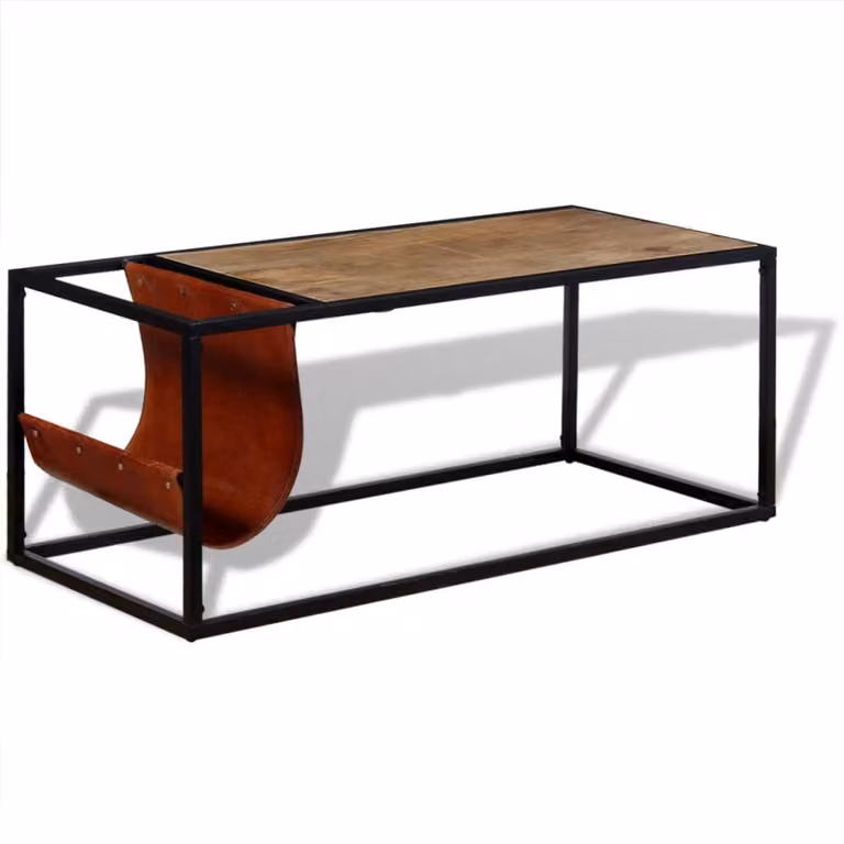 Tavolino The Living Store con portariviste in vera pelle 110 x 50 x 45 cm
