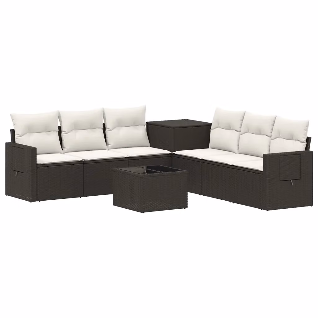 Set di mobili da giardino vidaXL in polyrattan nero e bianco con divani, elementi angolari, tavolino da caffè e cuscini inclusi – 2