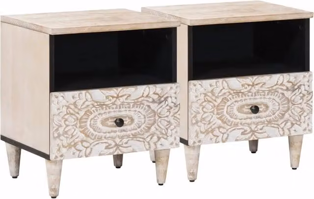 Set di 2 comodini vidaXL in legno bianco e nero con finitura lucida L/P/H: 40 x 33 x 46 cm