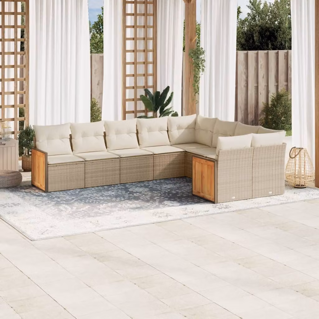 Maison Exclusive - Set Divano da Giardino 9 pz con Cuscini Beige in Polyrattan