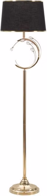 Lampada da terra Bruxelles in metallo nero e oro con paralume in tessuto, Diametro: 38 cm, Altezza: 160 cm