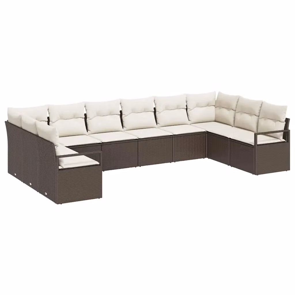 Set Divano da Giardino 10 Pezzi vidaXL in Polyrattan con Cuscini Marrone e Bianco – 2