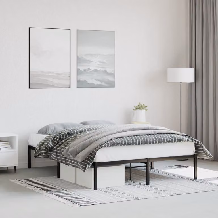 vidaXL Giroletto in Metallo Nero con Listelli Fissi L 140 x P 200 cm